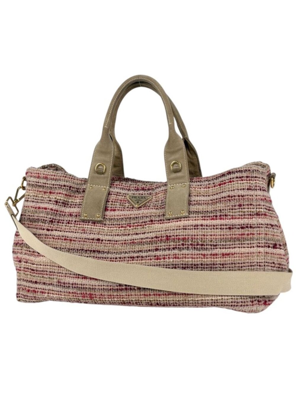 Prada Tote Bag Canapa 2-Way Tweed Rosso